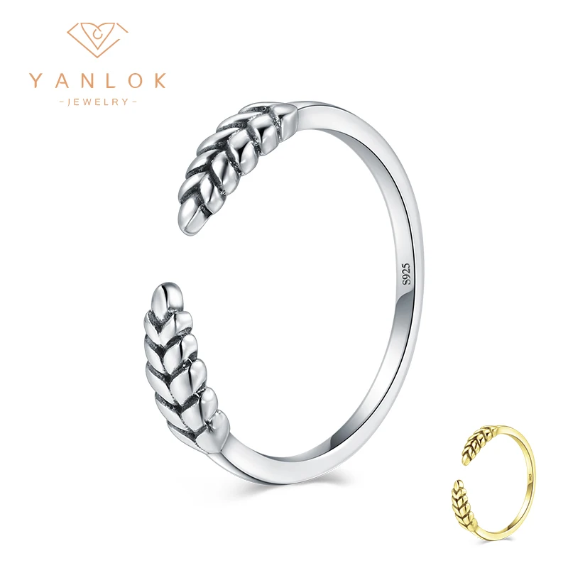 YANLOK HighQuality Solid 925 Sterling Silver Tree Leaf Adjustable Fashion Simple Rings For Women Wedding Sterling Silver Jewelry