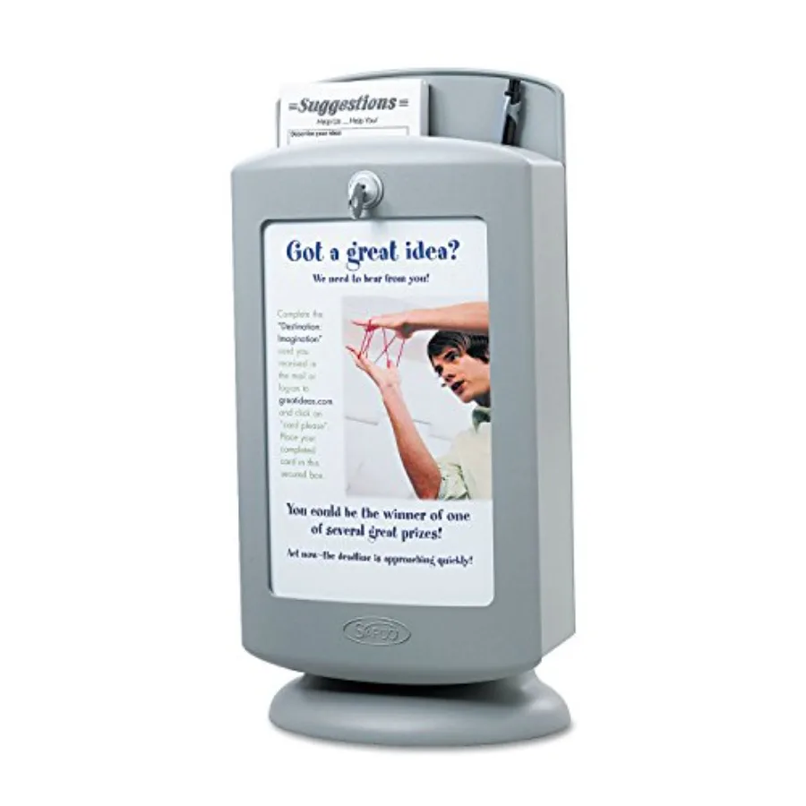 

Customizable Suggestion Box 4233GR with 25 Suggestion Cards, Secure Collection and Customizable Display, Gray, Display Area 5.5