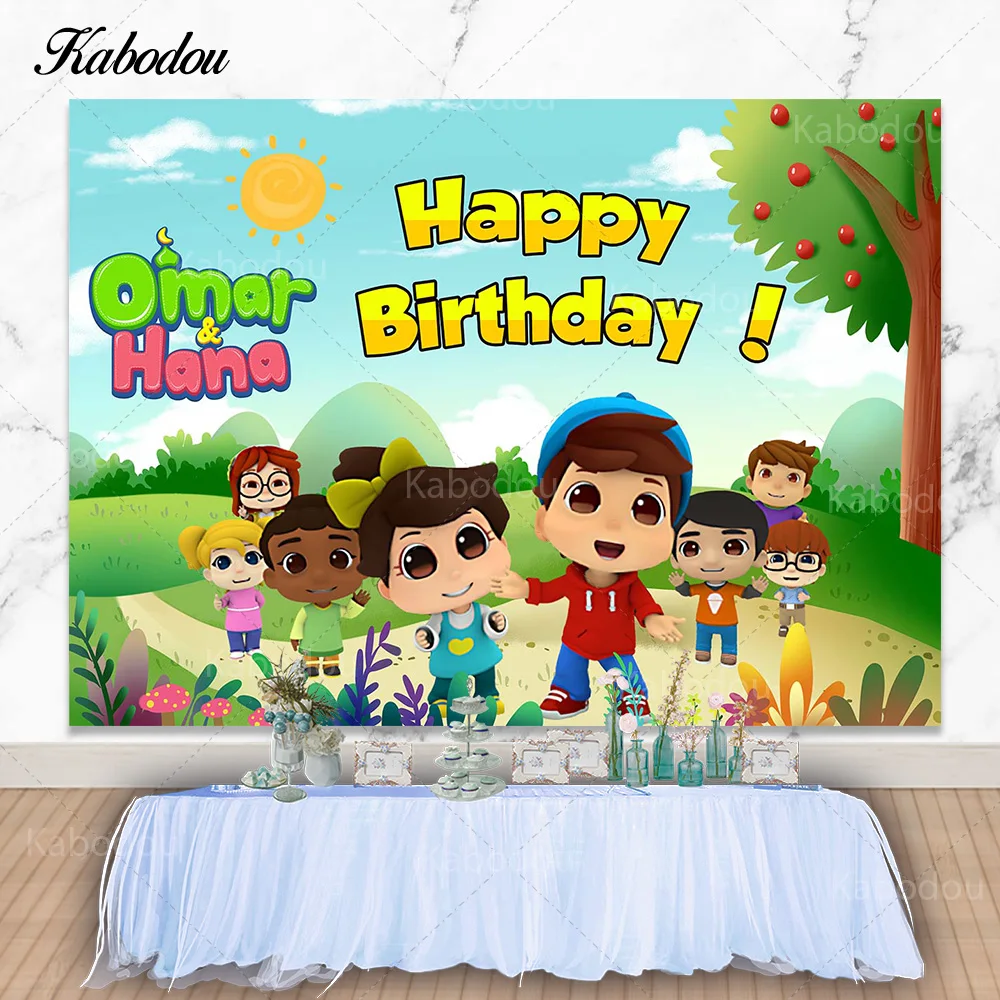 Kabodou Omar&Hana Photography Backdrop Happy Birthday Children Party Background Custom One Big Family Banners Booth Props