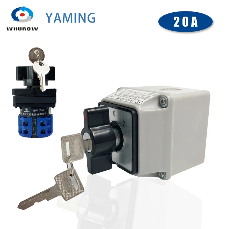 YMW26-20/2MS Cam Switch With Protective Box 3 Positions DIY Rotary Changeover 8 Terminals Screws Silver Contact LW26