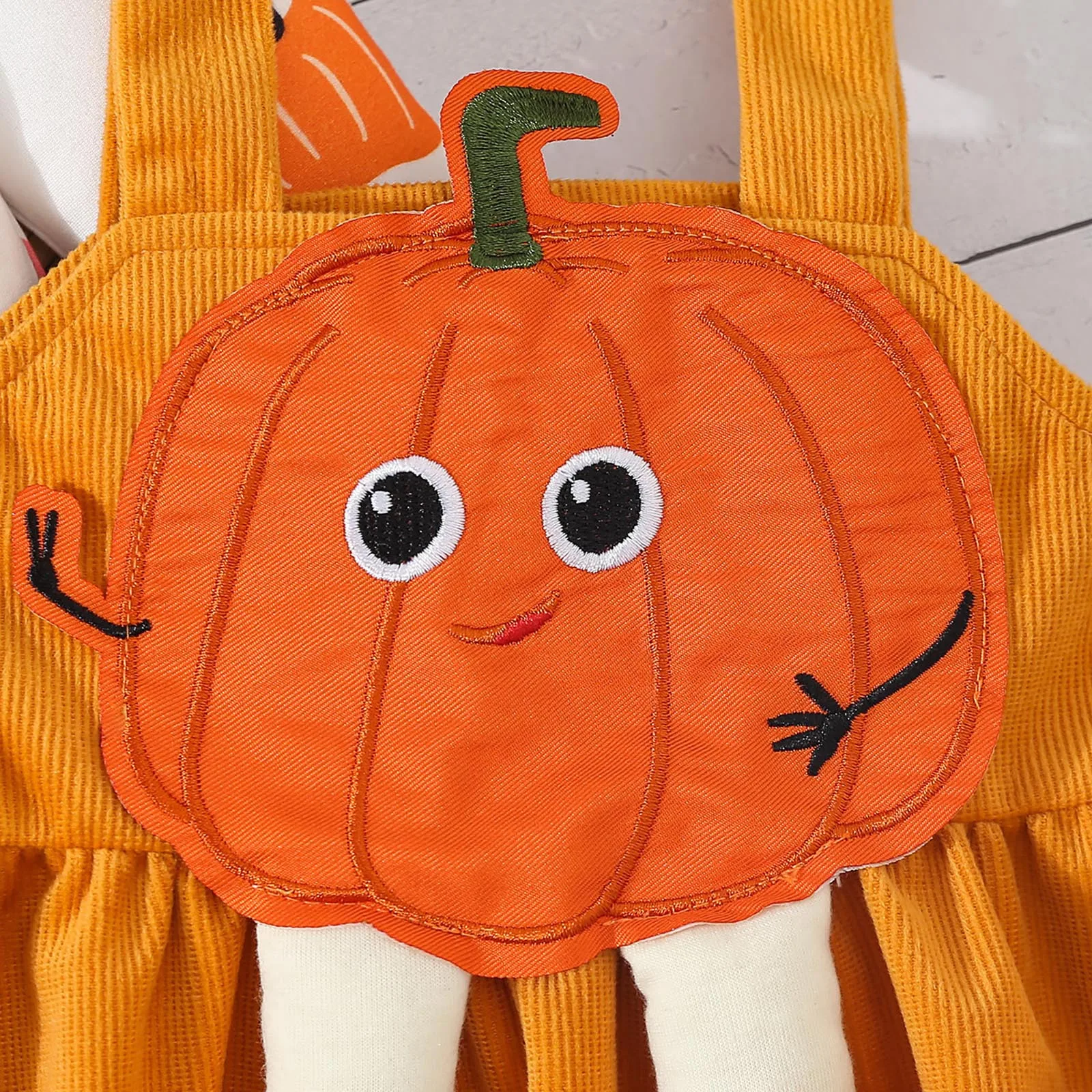 Baby Dresses Halloween Infant Baby Girl Cute Pumpkin Outfit Ruffle Long Sleeve Romper Pumpkin Suspender Skirt Bow Headband Set