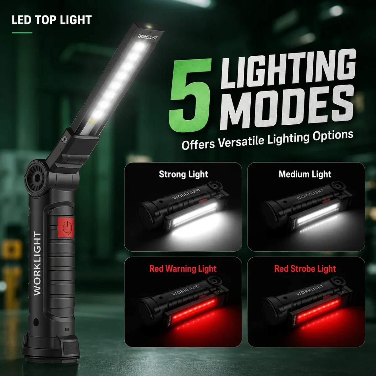 Picture 3: Magnetic Rechargeable LED Work Flashlight Ultra-bright COB Foldable Inspection Torch with Hook   for Car Repair Garage Camping