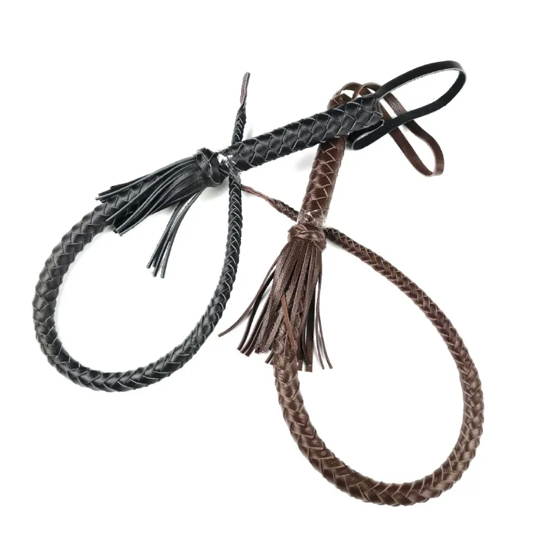 Cowhide Horse Whip Self-defense Leather Whip, Small Short Whip Film and Television Props Whip Equestrian Equipment