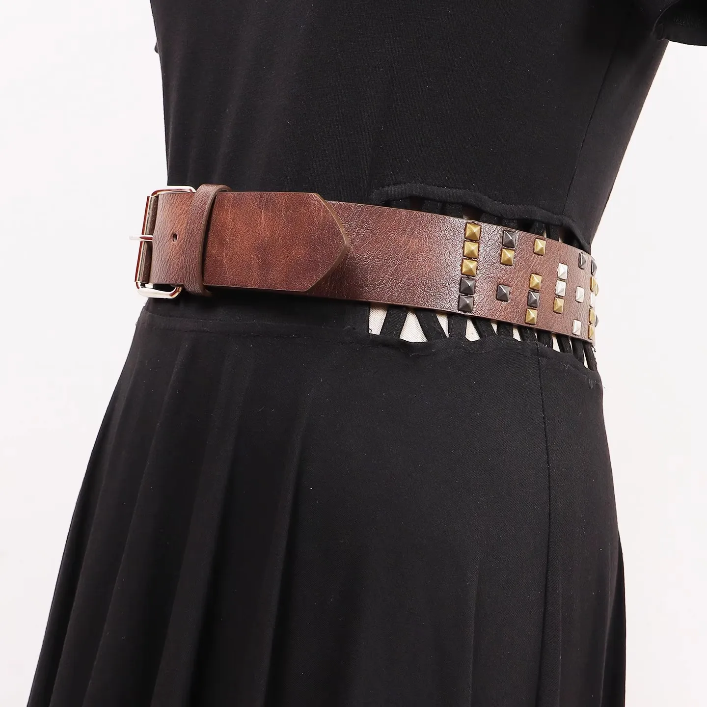 Rivet PU Leather Belt Women's Punk Cummerbunds Female Dress Corsets Waistband Belts Decoration Wide Belt R3020