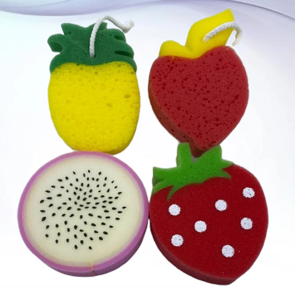 

4pcs Fruit For Kids Baby Shower Sponge Shower Sponge Brush Rich Foam Body Scrubber Cartoon Design Bathtub Tool