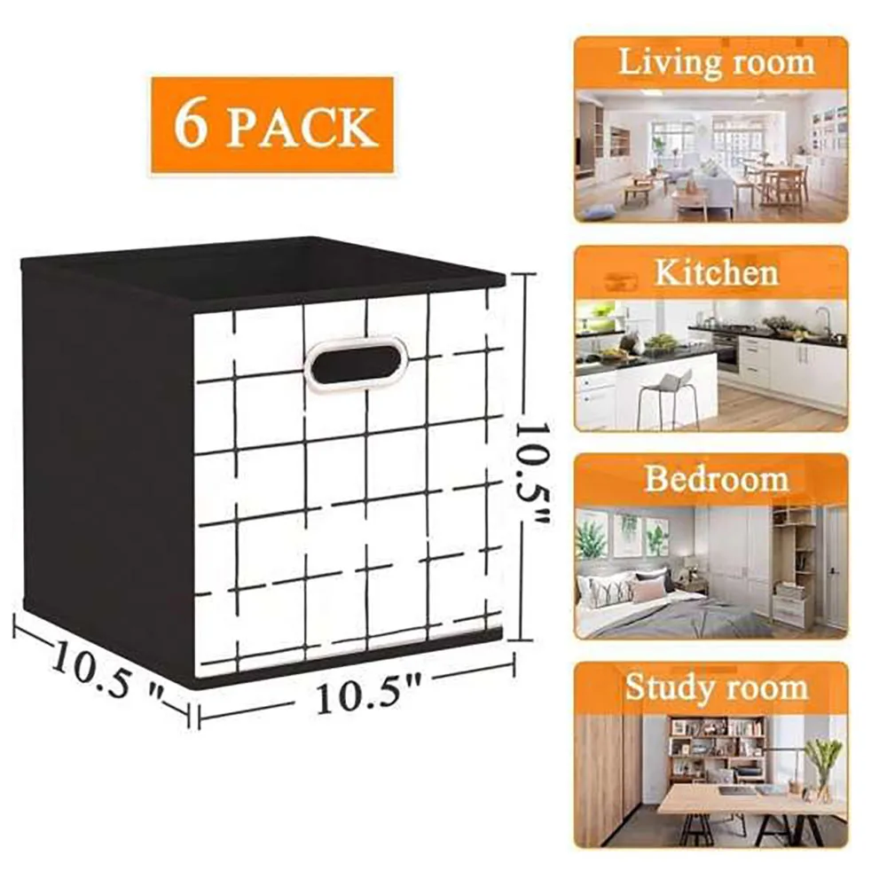 6 Pack Fabric Storage Cubes With Handle, Foldable 11x11 Inch Large Cube Storage Bins, Storage Baskets For Shelves, Storage Boxes