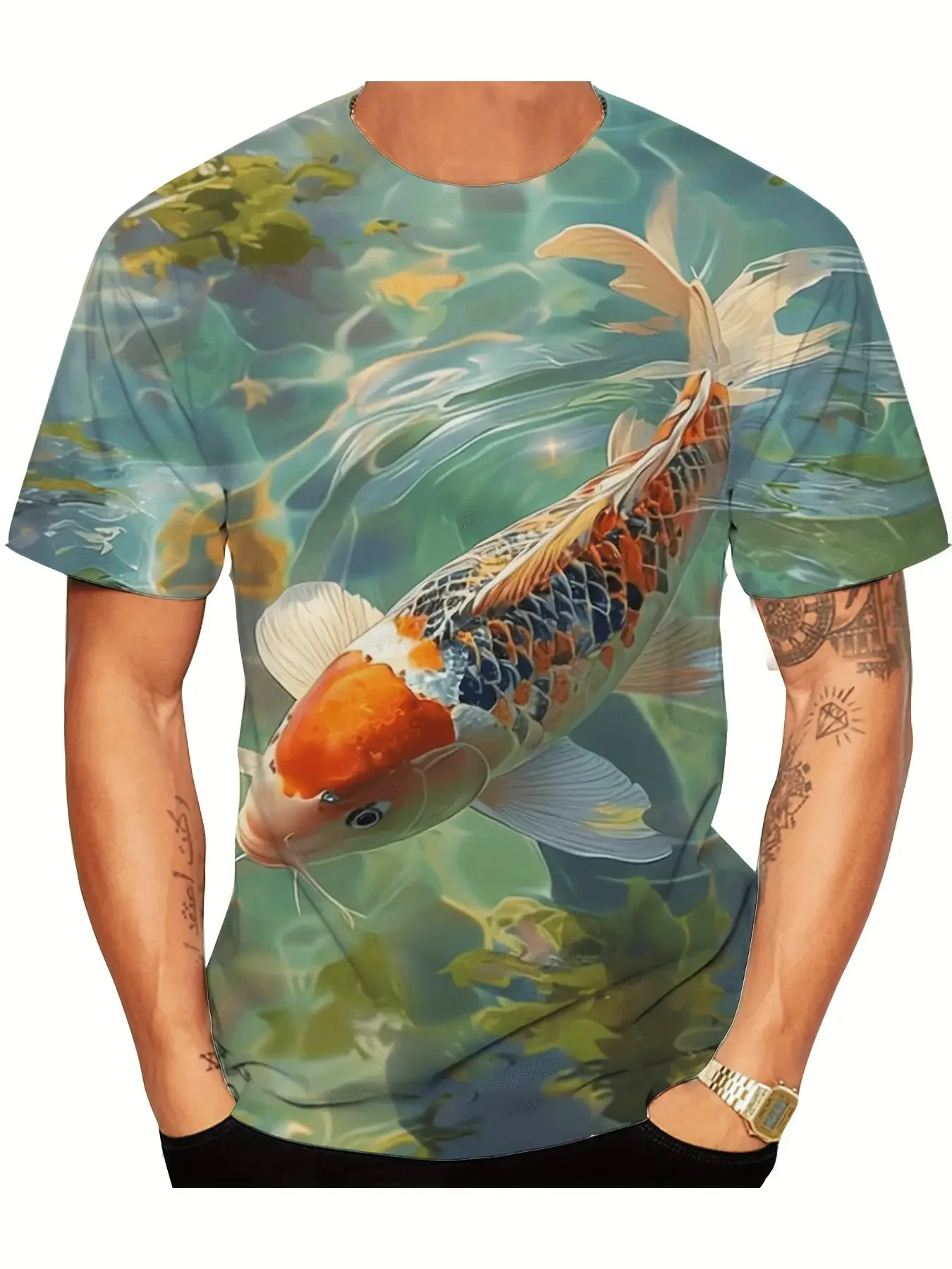 الرجال ثلاثية الأبعاد طباعة كوي الأسماك تي شيرت اليابانية مستوحاة الكارب تصميم المتضخم قميص عادية كم قصير تي شيرت ملابس للرجال البلوز #1
