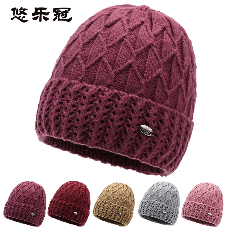 

Knit Hat Thick Velvet Jacquard Winter brimless cap Middle aged Elderly Hat Old Lady Mom Old Lady Hat Grandma Women's Hats 4m621
