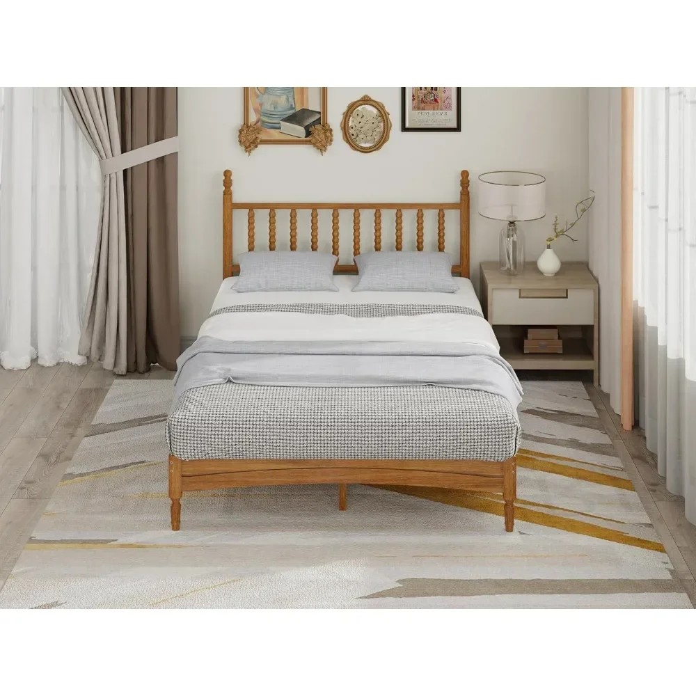 bed.Wood Bed Frame with Spindle Headboard,Solid Rubber Wood Foundation with Wood Central Supports,1000 Lb Capacity,Easy Assembly