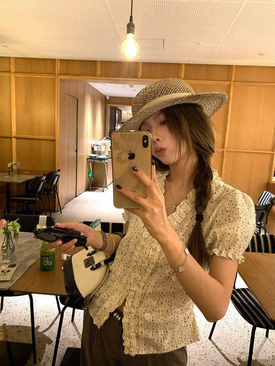 

Женский летний повседневный модный комплект Linyunyun: топ с V-образным вырезом и короткими рукавами-фонариками, свободные брюки с широкими штанинами, хлопковая смесь