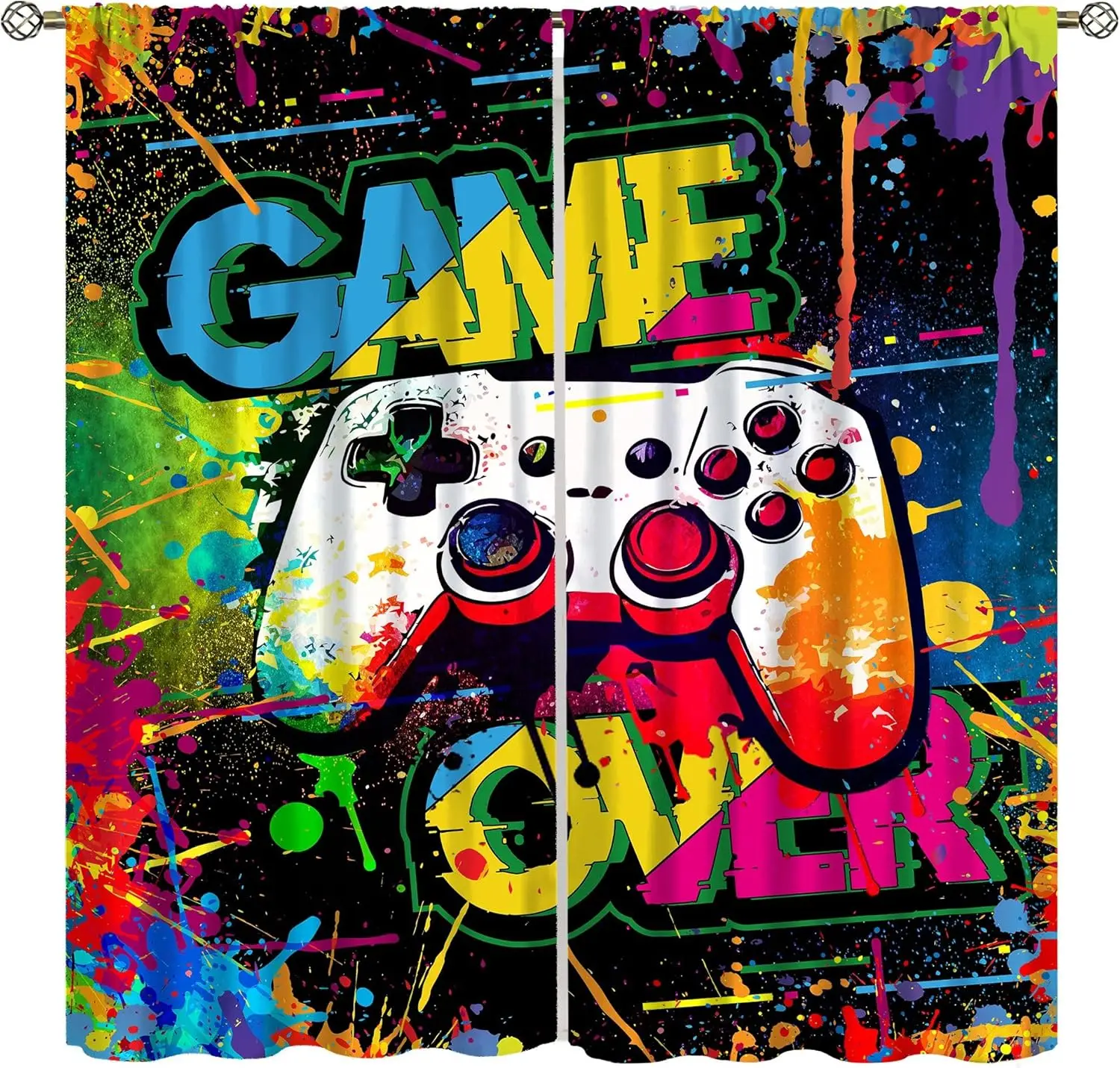 Gamepad Curtains, Modern Dazzling Lightning Colour Pigment Creative Cartoon Video Game Button Decor Window Treatments, Thermally