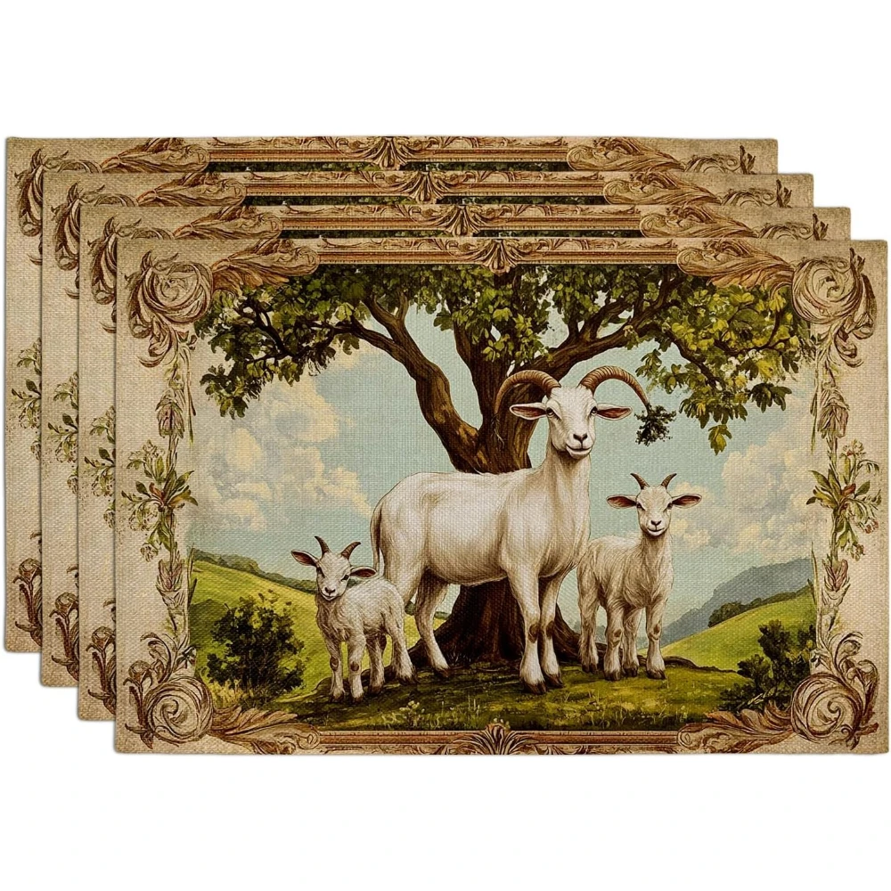 

Goat Family Placemats Country Animal Place mats for Dining Table, Non-Slip Washable Indoor Outdoor Picnic Decor Set of 4