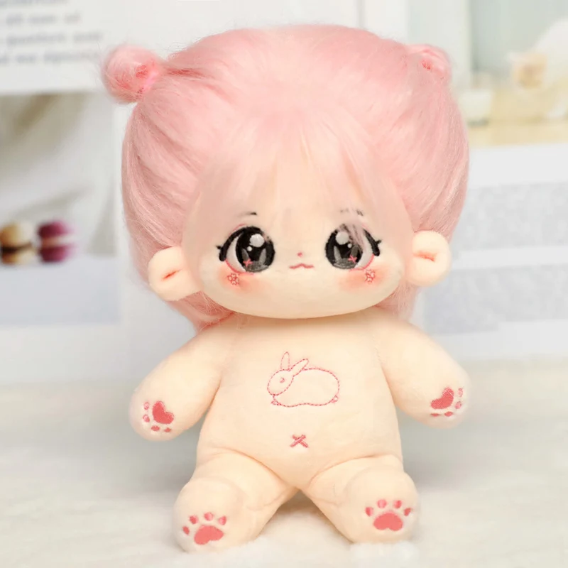 20cm Kawaii Plush Cotton Doll Idol Stuffed Super Star Figure Dolls Pink Bunny Cute Fat Body Girl Doll Can Change Clothes Gift