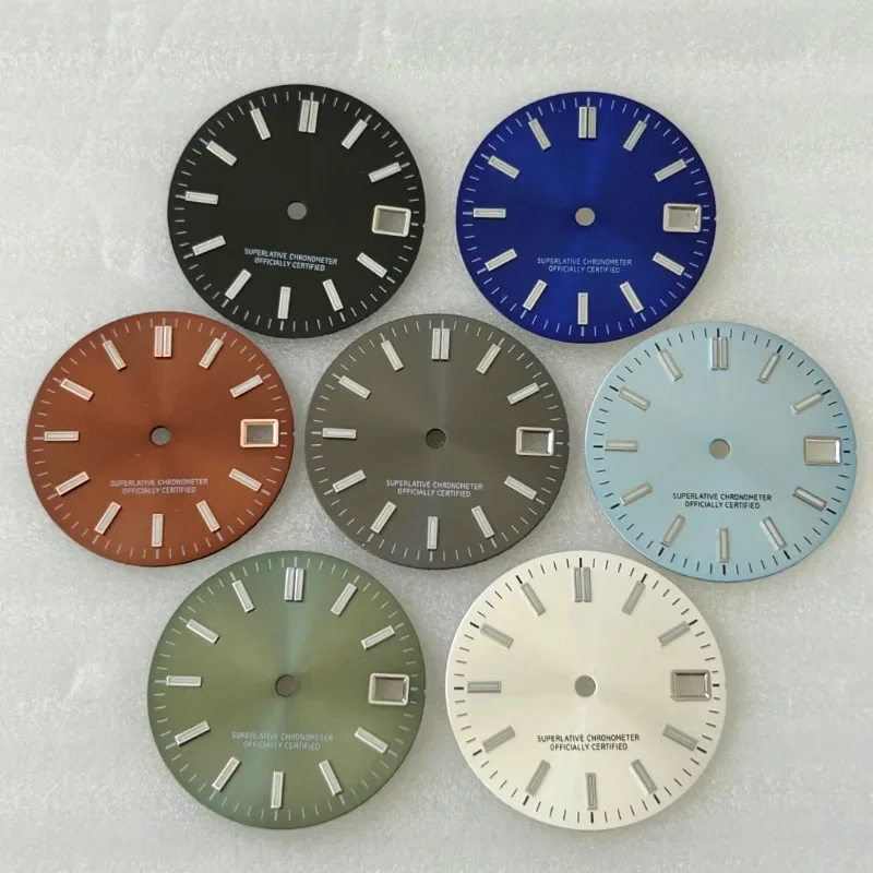 

28.5mm NH35 Dial Dial Green Night Glow No Logo Sun Stripe Nail Modified Literally Suitable for NH36 4R Movement Mechanical Watch