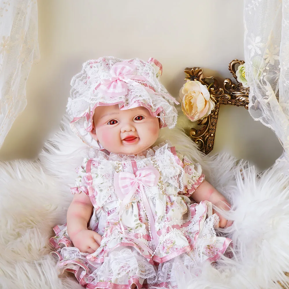 17.3" Full Body Solid Silicone Reborn Baby Girl Weighted 6.8Lbs 3D Skin Visible Veins Newborn Doll Kids Toy Anti-Stress