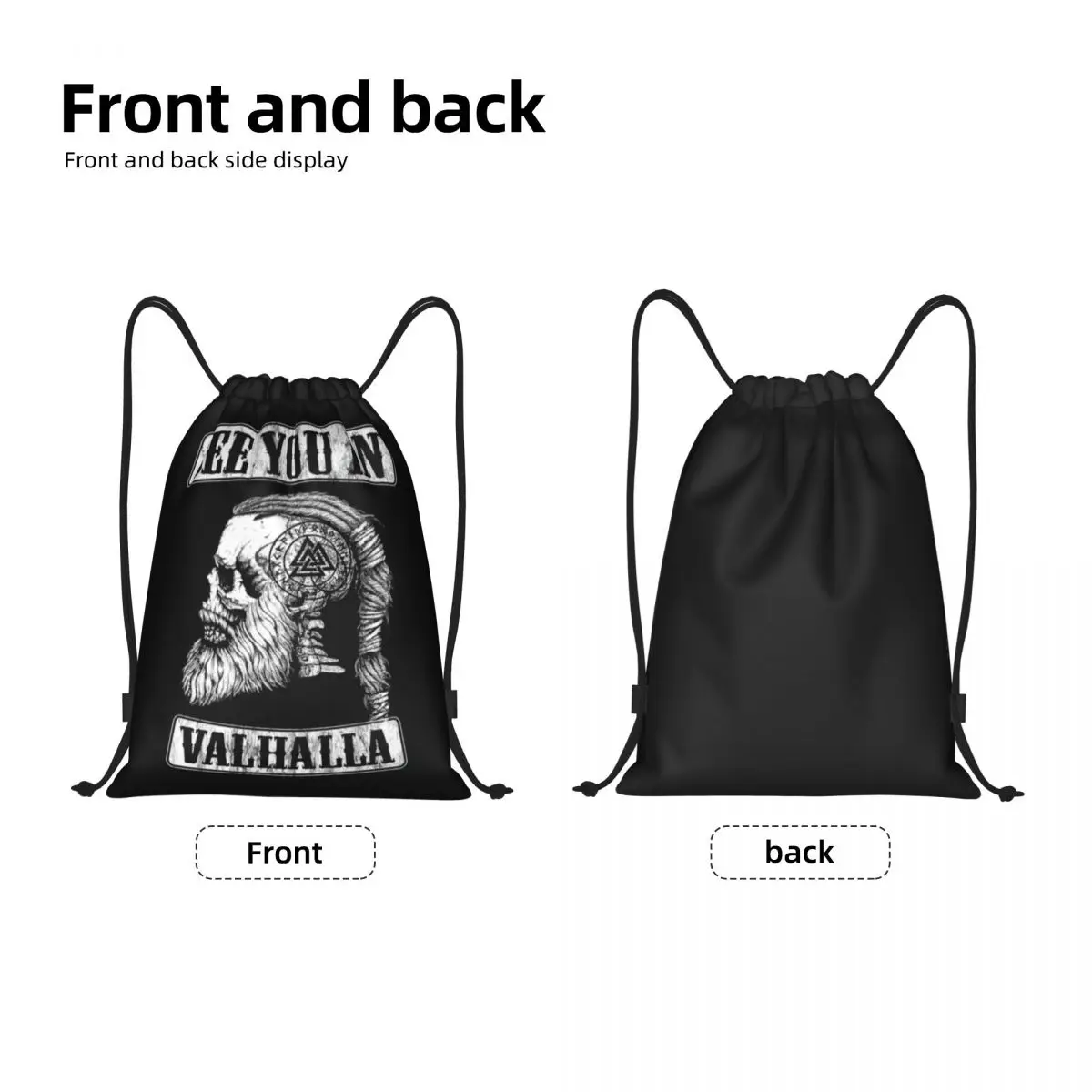 Custom See You In Valhalla Skull Viking Drawstring Backpack Sport Gym Sackpack Portable Norse Odin Ragnar Warrior Training Bag