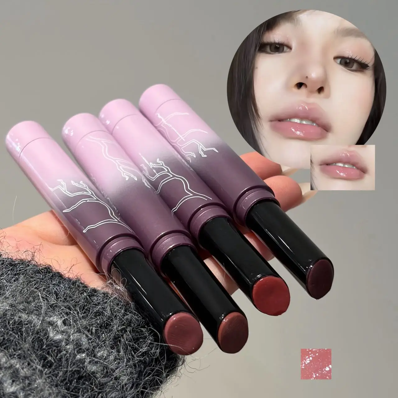 Herorange Smoky Purple Crystal Solid Lip Gloss Hydrating Non-Sticky Plump Glass Daily Lip Cosmetic
