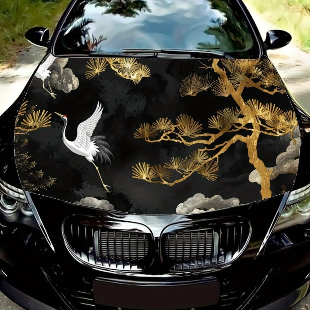 

The Red-crowned Crane Golden Pine Car Hood Wrap Color Vinyl Sticker Truck Graphic Bonnet Auto Accessories Decoration Decal Gift