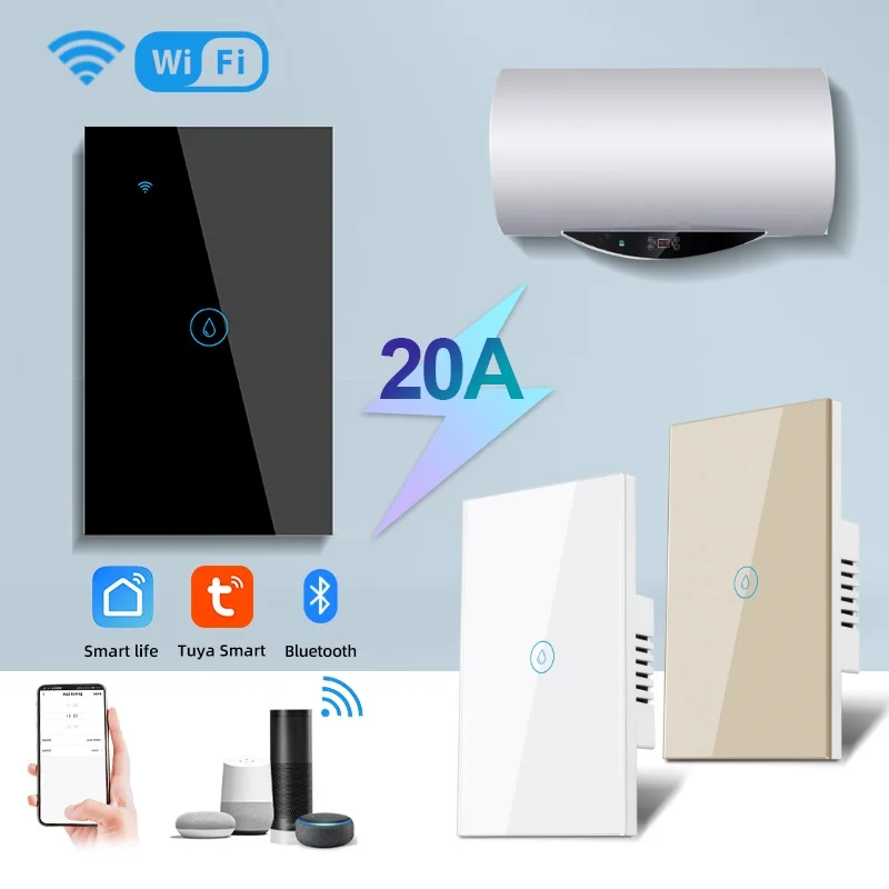 Tuya Smart Wifi Water Heater Boiler Switch Air Conditioner Light Timing Us Brazil for Alexa Google Home 20A/40A Touch Switches