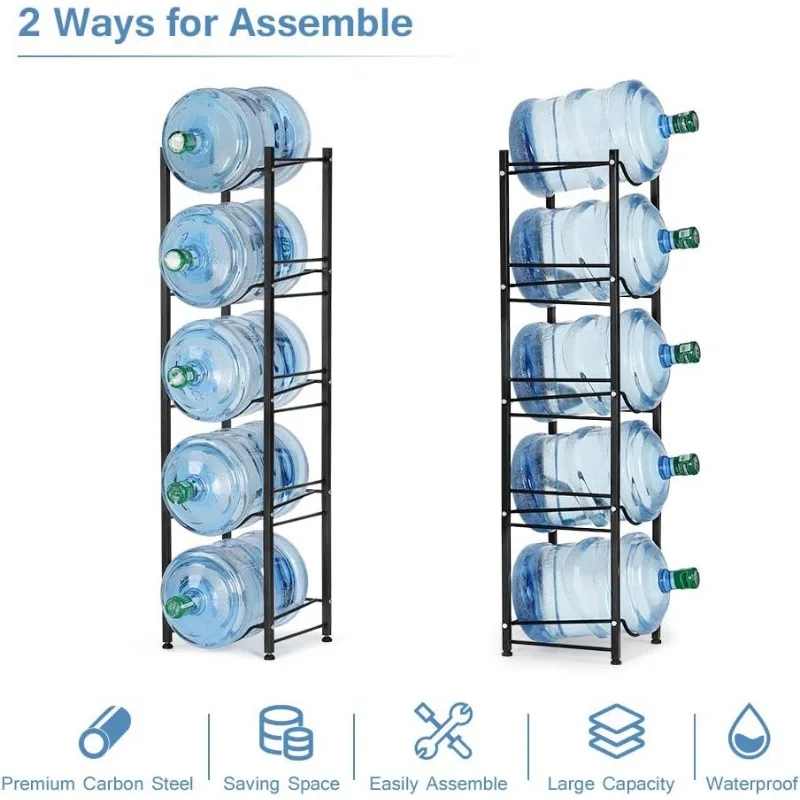 Stainless Steel 5 Tier Heavy Duty Detachable Water Bottle Storage Shelf Organizer for 5 Gallon Jugs