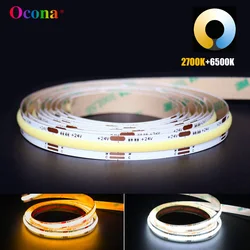 COB CCT LED Strip Lights para decoração de quarto, DC24V, 2700K, 6500K, quente e fresco, flexível, ajustável, fita LED branca, fita regulável dinâmica