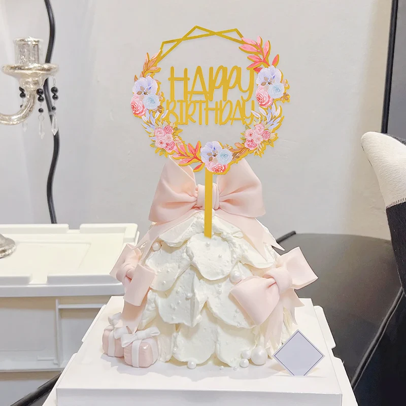 1/3Pcs 아크릴 생일 케이크 토퍼 꽃 나비 케이크 장식 홈 생일 파티 장식 용품