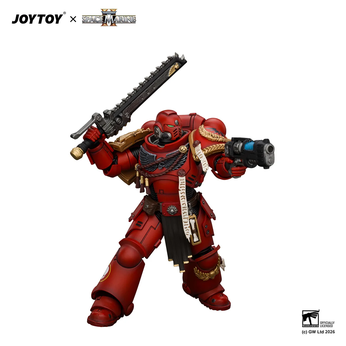 [Pre-order] JOYTOY Warhammer 40K 1/18 actiefiguur, game-editie: Blood Angels veteraan met Bolt-rifles, kettingzwaard en Bolt-pistool.