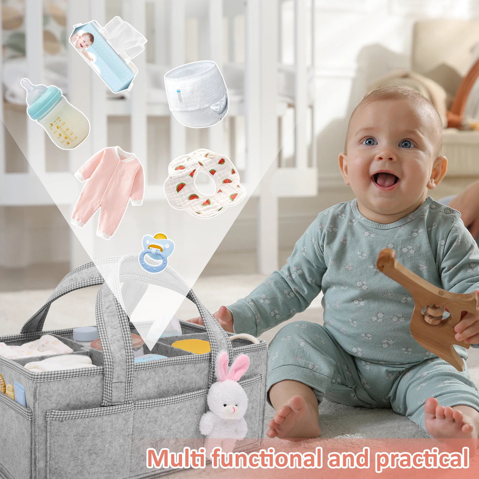 منظم حفاضات الطفل مع 5 مقصورات سلة تخزين الحضانة المحمولة منظم تغيير حفاضات الحفاض