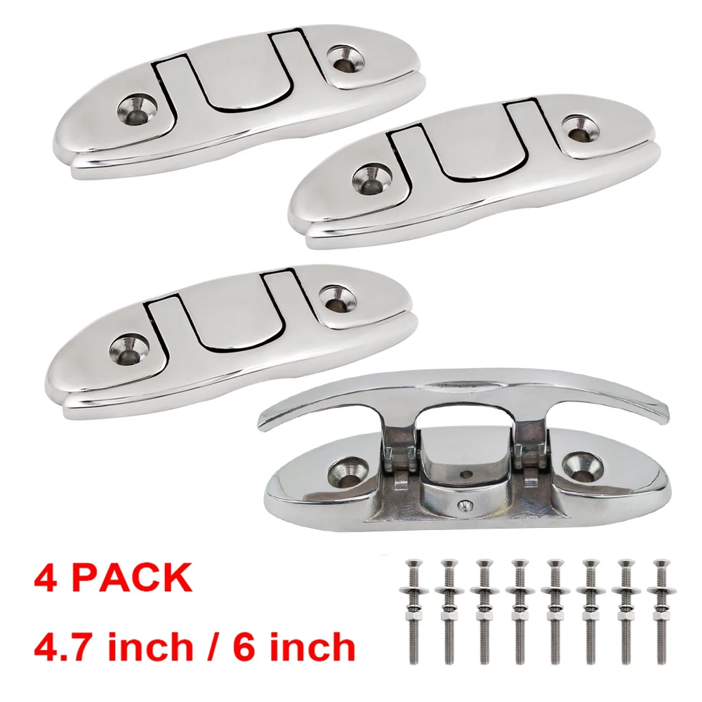 

Boat Folding Down Dock Cleat 316 Stainless Steel Flush Mount Rope, Flip Up Dock, Marine Accessories, 4.5 in, 4 PCs