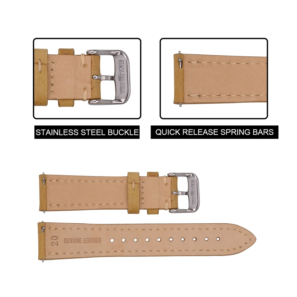 EACHE Watch Strap 22mm High Quality Crazy Horse Leather Genuine Quick Release Watch Band 18mm 20mm