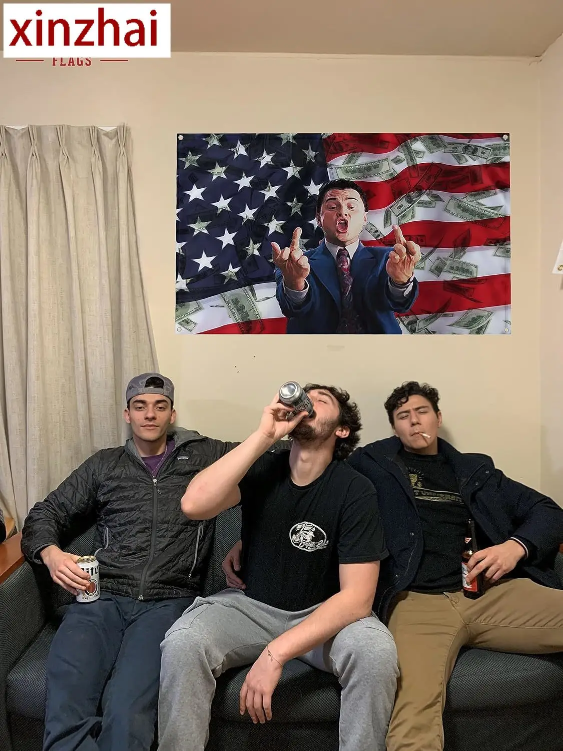 Banger - Wolf of Wall Street Middle Finger Flag Banner College Dorm Frat