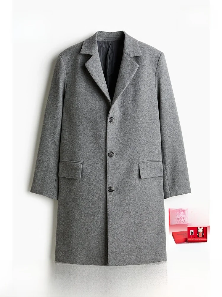 

H&M Men's Wool Blend Coat Winter Faionable Comfortable Warm Simple Sle Long Sve Suit Collar Mid-Length Color