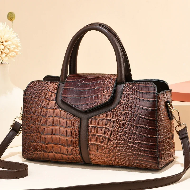 TRAVEASY Summer Casual Vintage Top-Handle Bags for Women Fashion Alligator Large Capacity Female Shoulder Bags Crossbody Bags