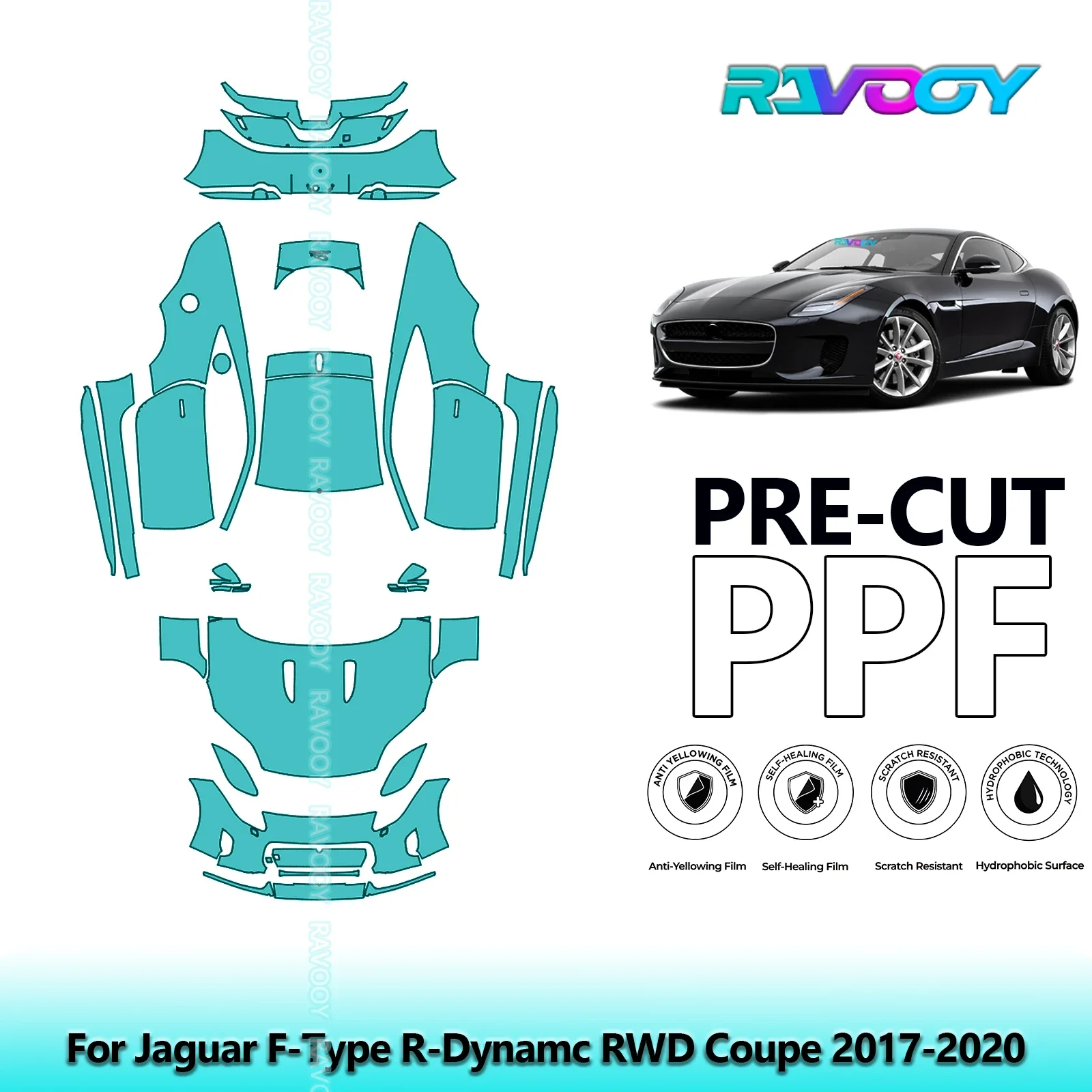 

8.5Mil Precut PPF Paint Protection Film Full Vehicle For Jaguar F-Type R-Dynamc RWD Coupe 2017-2020