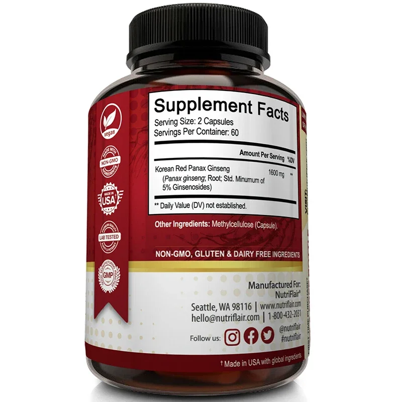 Pure Red Ginseng Extract - Energy Booster Natural Endurance Supplement for Performance, Focus, Vitality and Immune Support