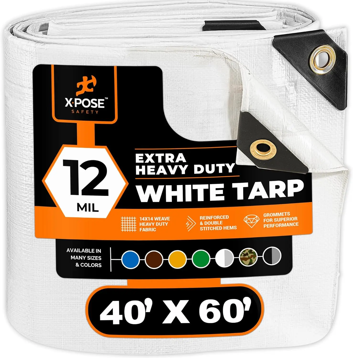 Heavy Duty White Poly Tarp 40' X 60' - Multipurpose Protective Cover - Durable, Waterproof, Weather Proof, Rip and Tear Resistan