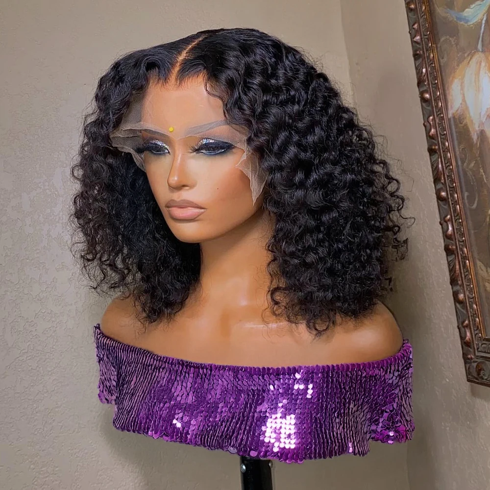 250 Density Curly Short Bob Human Hair Wigs 13x4 13X6 HD Lace Frontal Wig Brazilian Deep Wave 5x1 4x4 Lace Closure Wig For Women