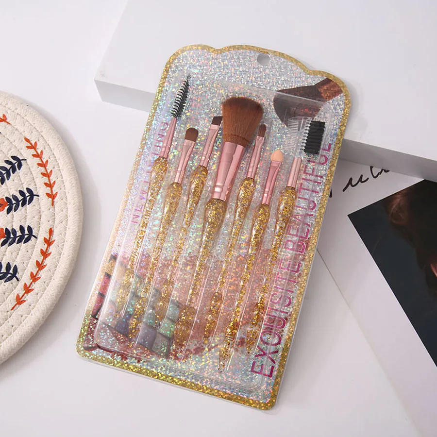 Conjunto de pincéis de maquiagem com 7 peças, glitter criativo, pincel de maquiagem de alto nível de aparência, pincel de maquiagem de cintura pequena