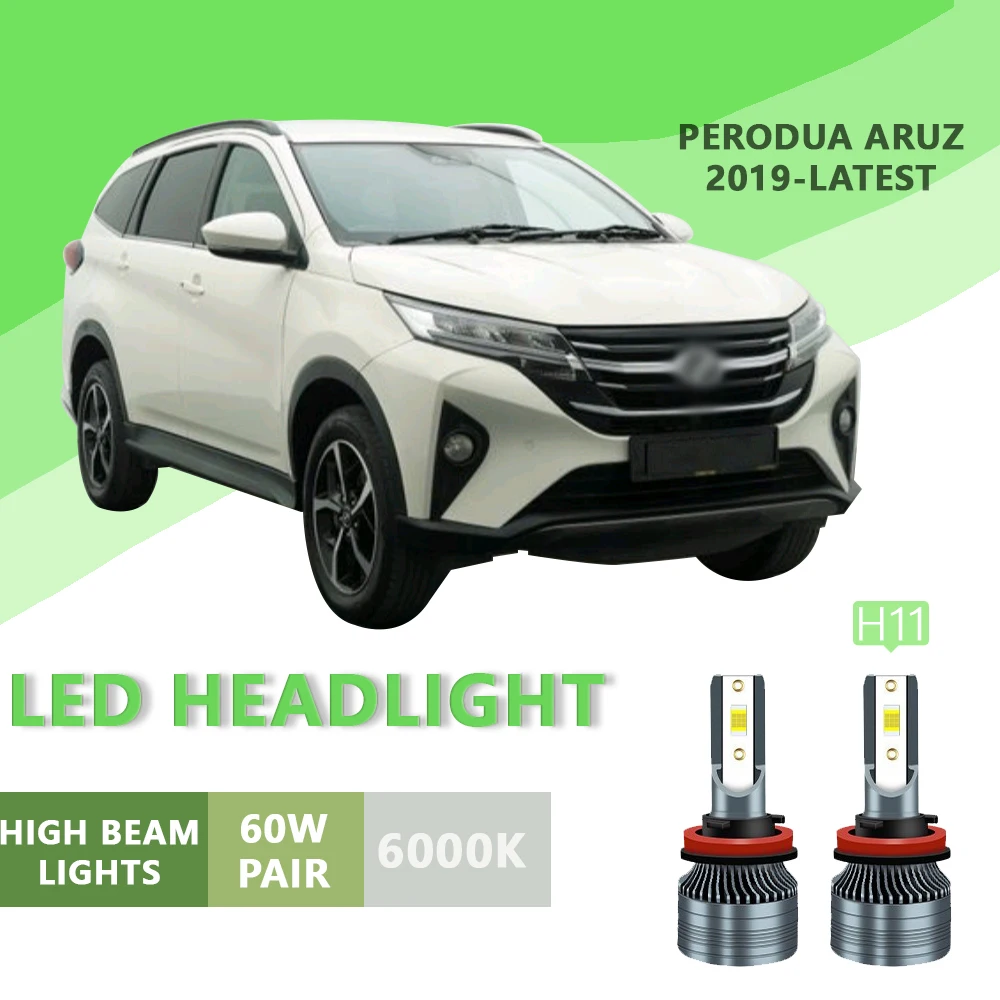 

2PCS FOR Perodua Aruz 2019-latest 6000k H11 Super Bright Hi/Lo Beam Headlamp Lampu LED Headlight Bulb White Light