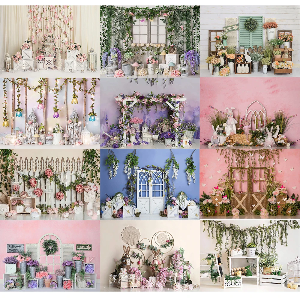 Moclicka taman potret anak-anak kue benturan latar belakang bunga musim semi artistik latar belakang bayi kelinci anak-anak Prop foto Poster Studio