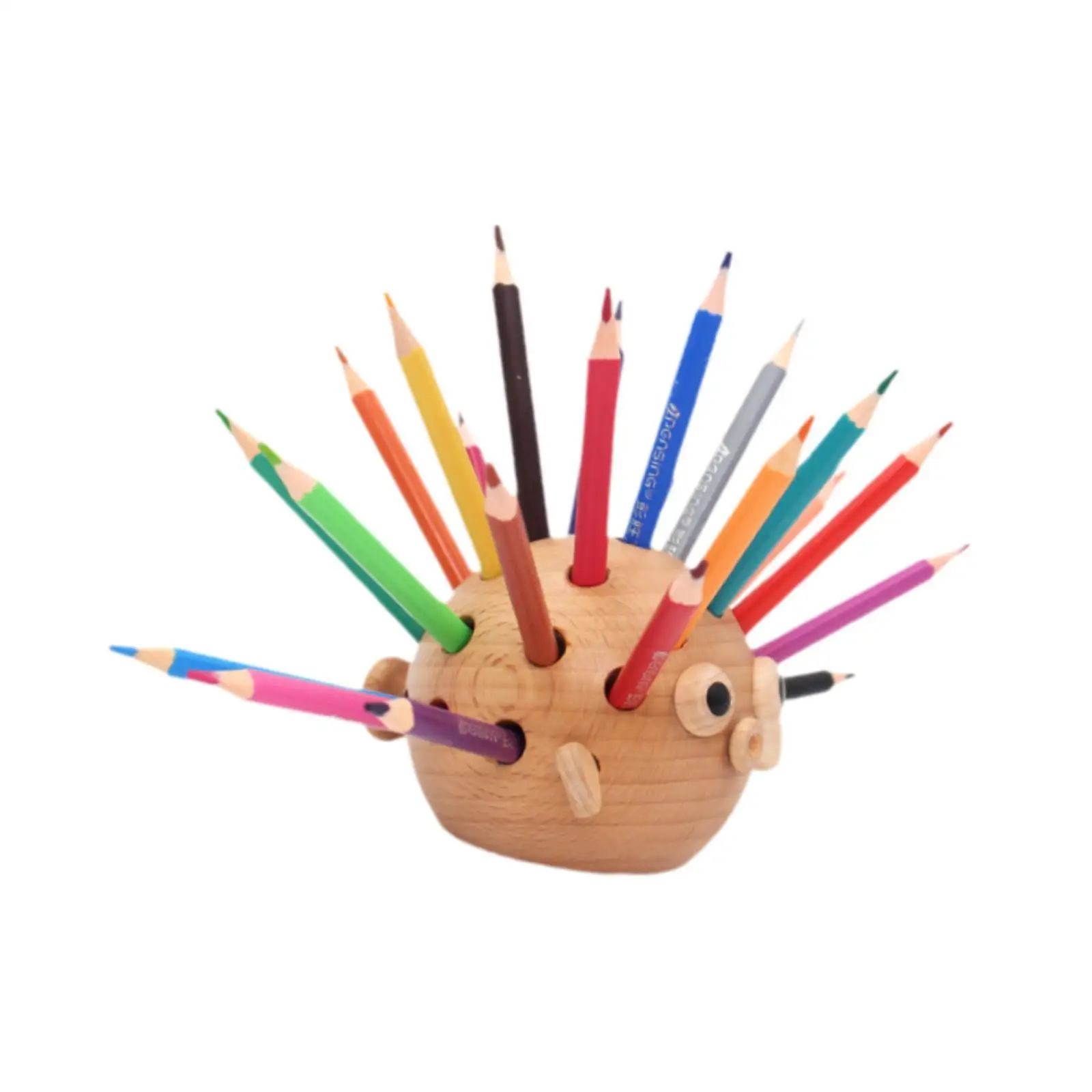 

Pufferfish Pen Holder with Colored Pencils,Wooden Pencil Holder Desk Organizer for Painting Christmas Makeup Brush Office