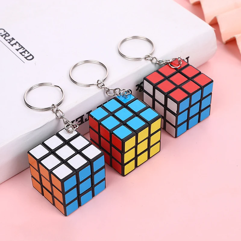 Creative 3x3cm Mini Puzzle Magic Cube Keychain Promotional Gift Bag Accessories For Children Kids Girls Fashion Jewelry Gift