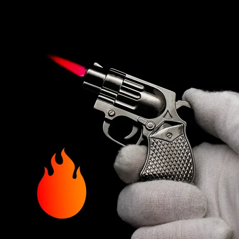 Hot Metal Revolver  Lighter Windproof Keychain Pendant Lighter Gas Inflatable Pistol Lighter Jet Flame Gift 2025