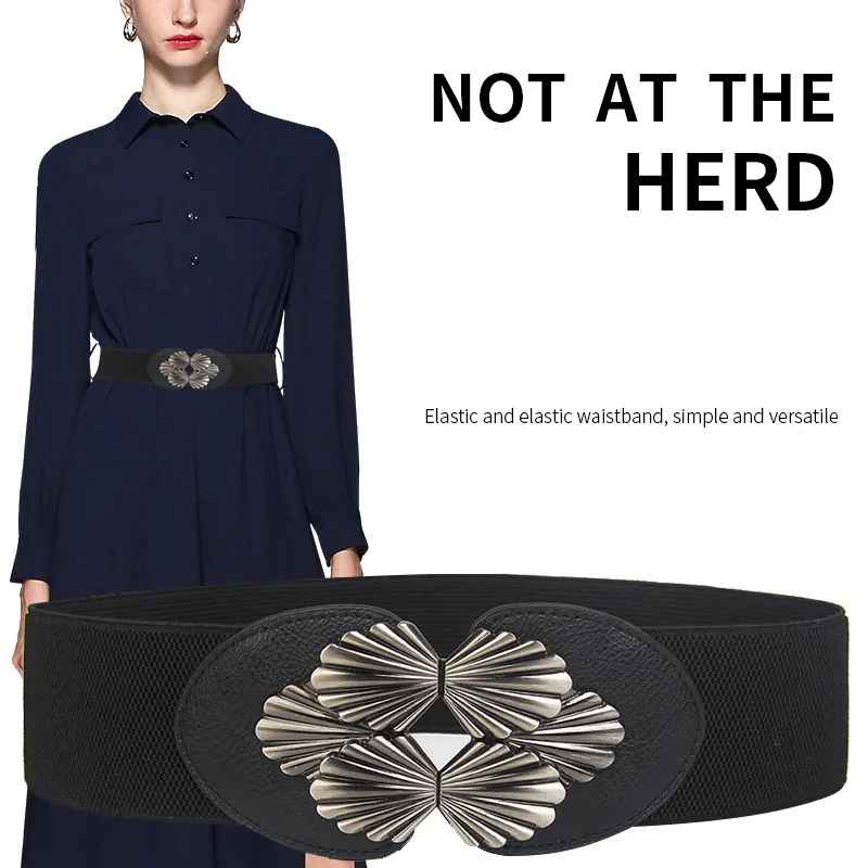 شخصية جديدة Cummerbunds للنساء واسعة مطاطا شل نمط مشبك أحزمة الخصر اللون الأسود ل معطف تنورة الفتيات حزب تزيين