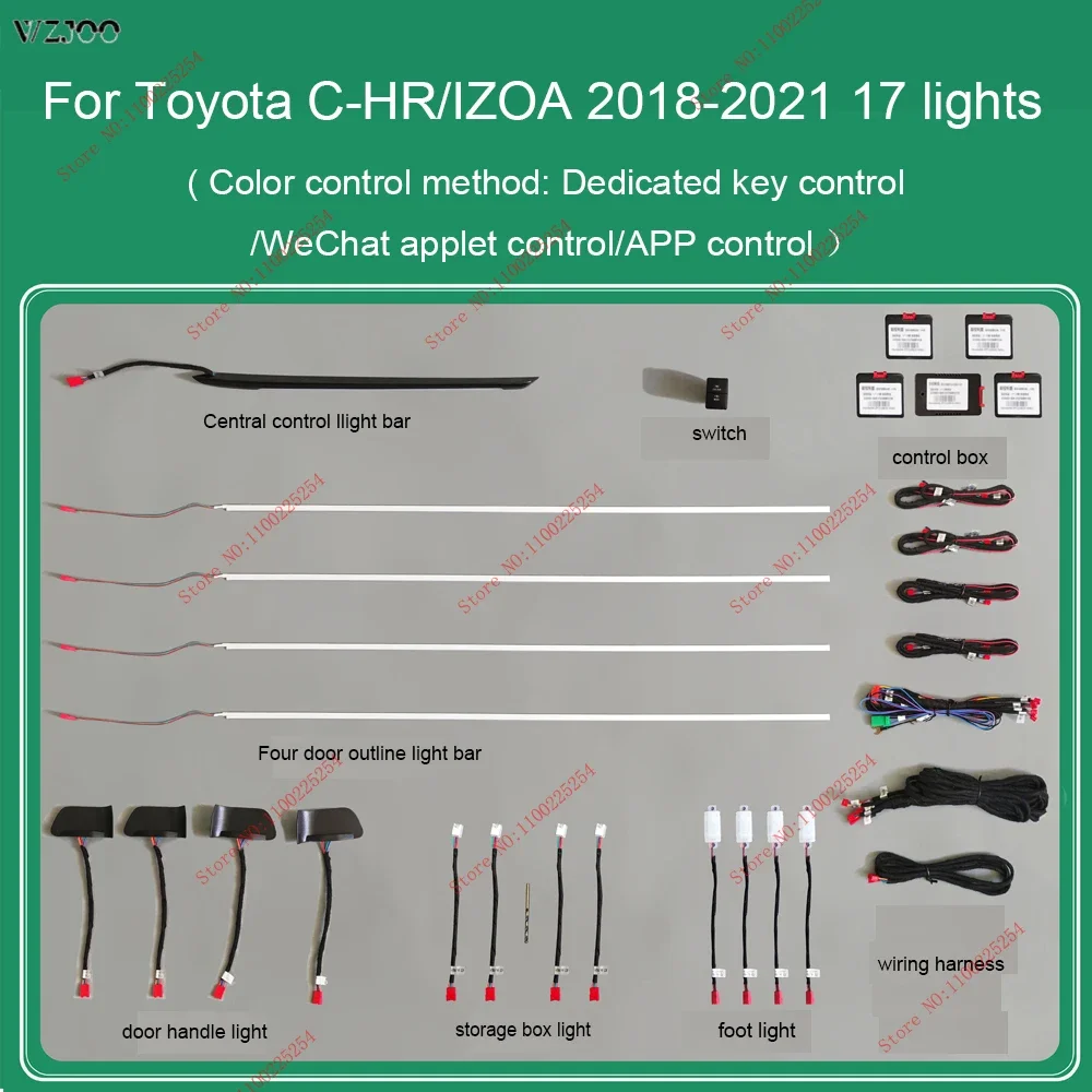 64 colors led Ambient Light For Toyota C-HR IZOA 2018-2021 Button Control Decorative LED Atmosphere Lamp illuminated Strip