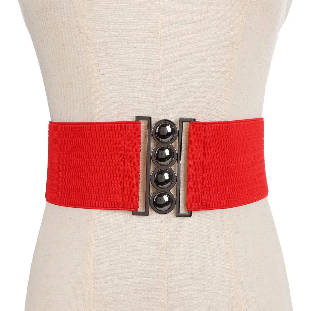 Vintage Stretch Casual Metal Buckle Waistband Waist Band Ladies Dress Cummerbands Wide Elastic Belt