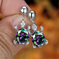 Huitan Fancy Turtle Pendant Earrings for Women Chic Delicate Animal Ear Jewelry Exquisite Design Daily Accessories for Female