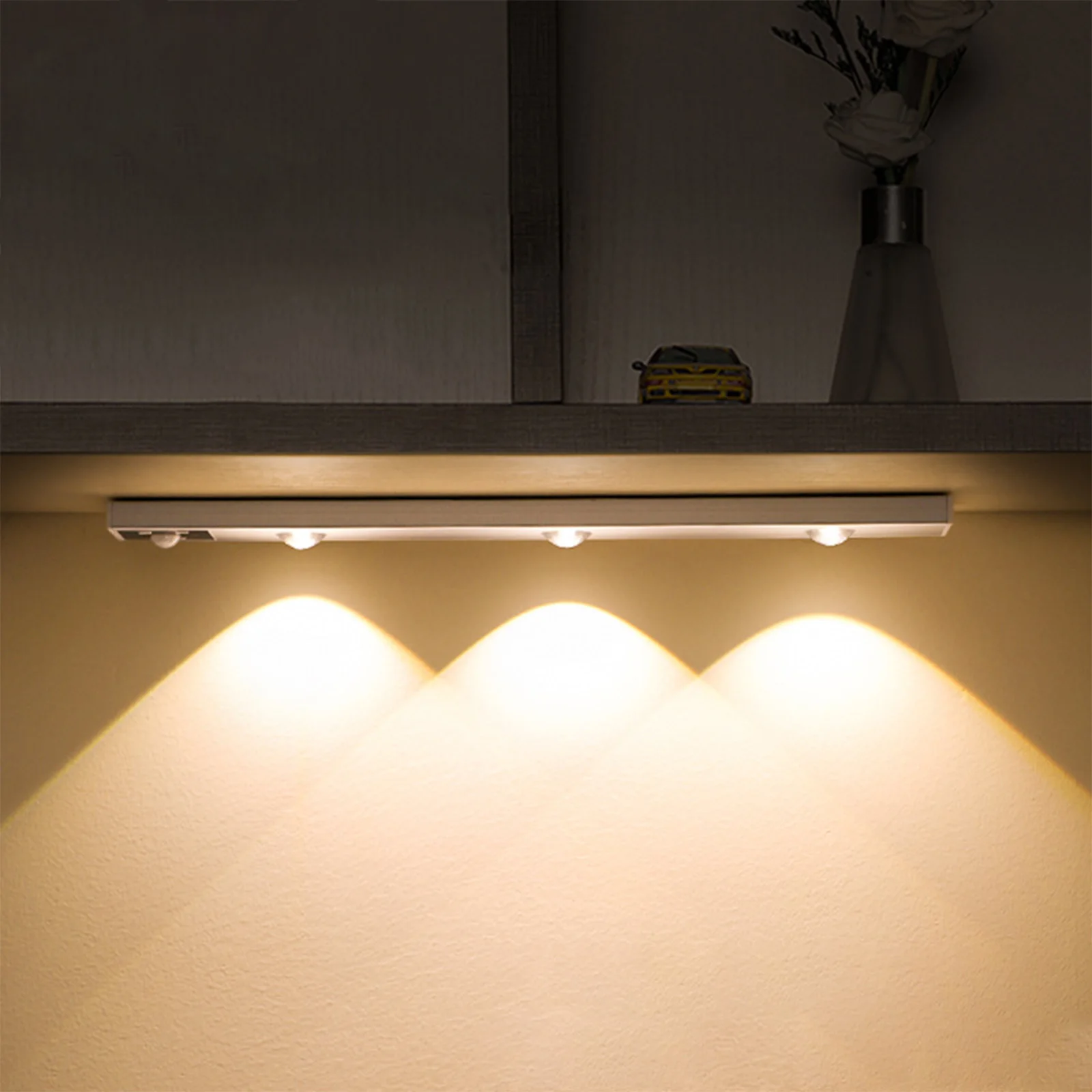 Sensor de movimiento LED magnético para debajo del gabinete, luz recargable por USB, iluminación de mostrador inalámbrica regulable para cocina y armario, 20-40cm