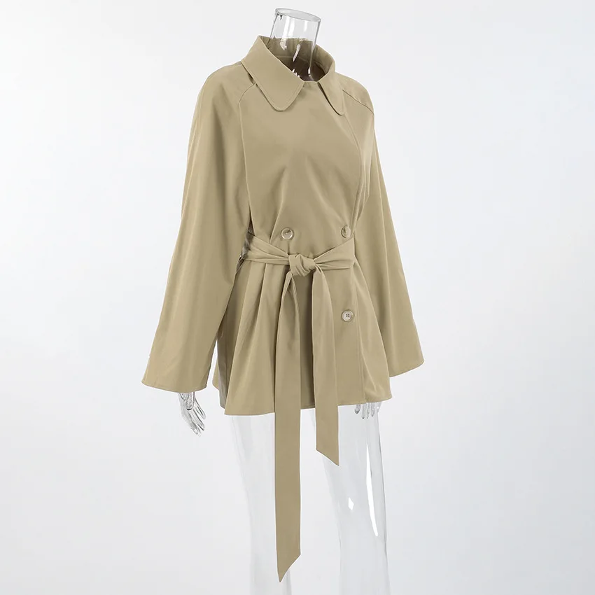 NOWY 2026 Modny płaszcz trenczowy damski sznurowany, dwurzędowa kurtka wiatrówka, odzież wierzchnia na przejściowy sezon, jesienna odzież uliczna