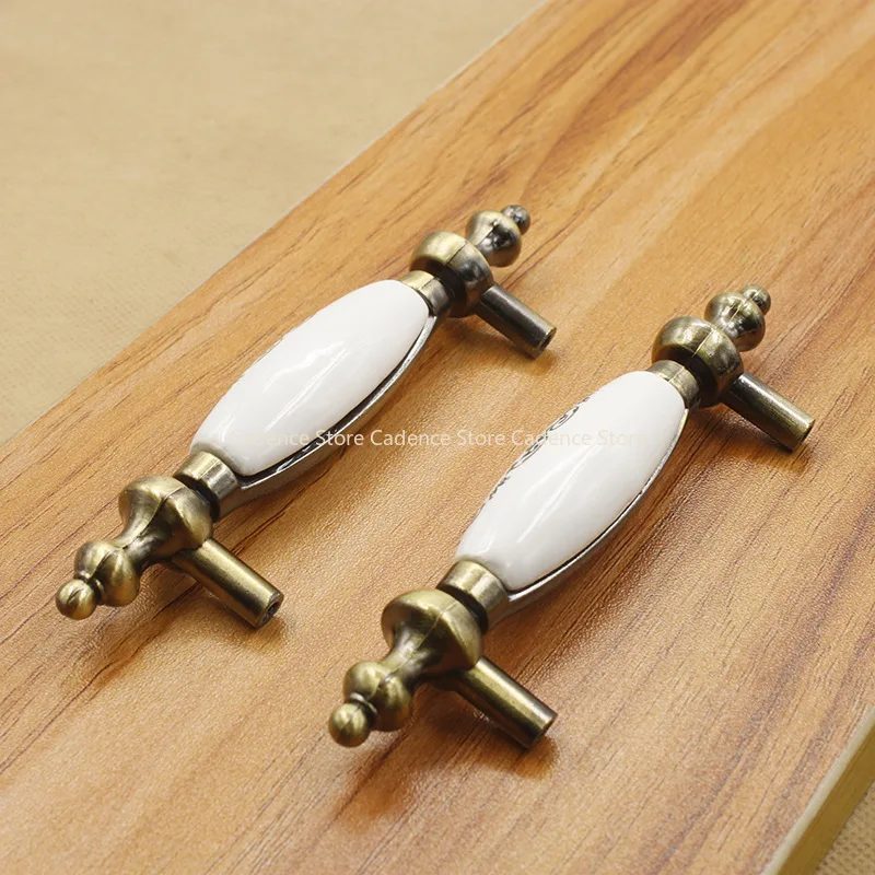 2 قطعة الأوروبي البرونزية السيراميك مقابض للخزانة سبائك الزنك مقابض أدراج خزانة مقابض الأبواب الأثاث مقبض 76 مللي متر #4